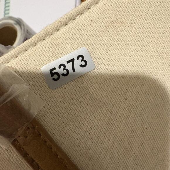 Mud Pie Chelsea Initial Tote E Womens Large Cream Black Faux Leather Canvas Bag - Picture 12 of 12